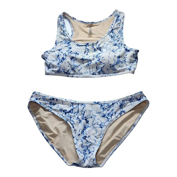 Tart Collection Swim Blue Tie Dye Racerback 2pc Piece Bikini Swimsuit Medium - Picture 2 of 7